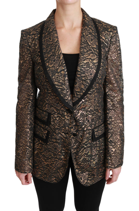 Dolce & Gabbana Elegant Gold Floral Lace Blazer Jacket - The Home of Luxury