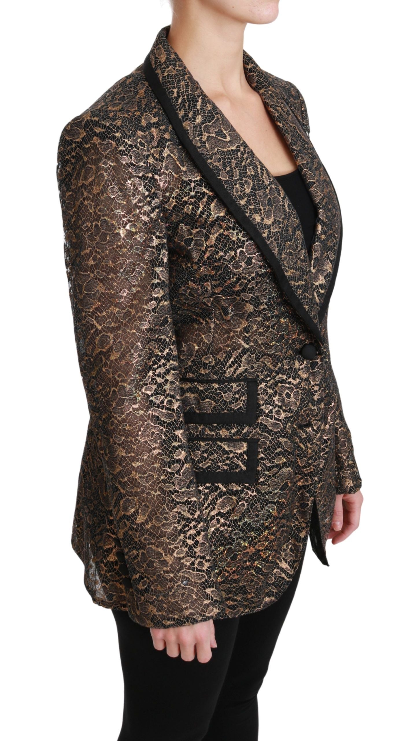 Dolce & Gabbana Elegant Gold Floral Lace Blazer Jacket - The Home of Luxury