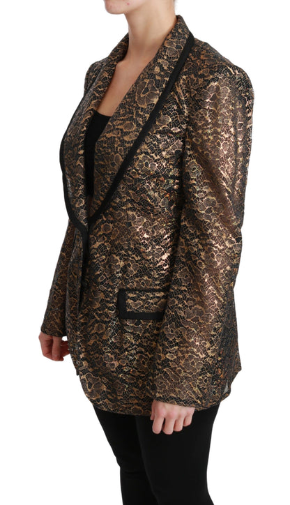 Dolce & Gabbana Elegant Gold Floral Lace Blazer Jacket - The Home of Luxury