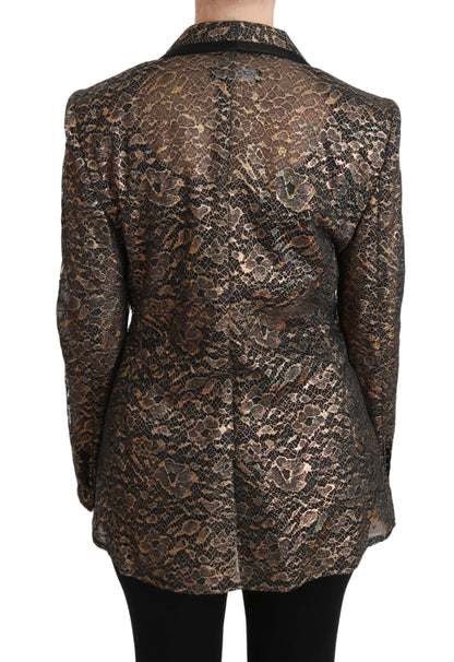 Dolce & Gabbana Elegant Gold Floral Lace Blazer Jacket - The Home of Luxury