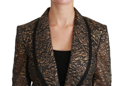 Dolce & Gabbana Elegant Gold Floral Lace Blazer Jacket - The Home of Luxury