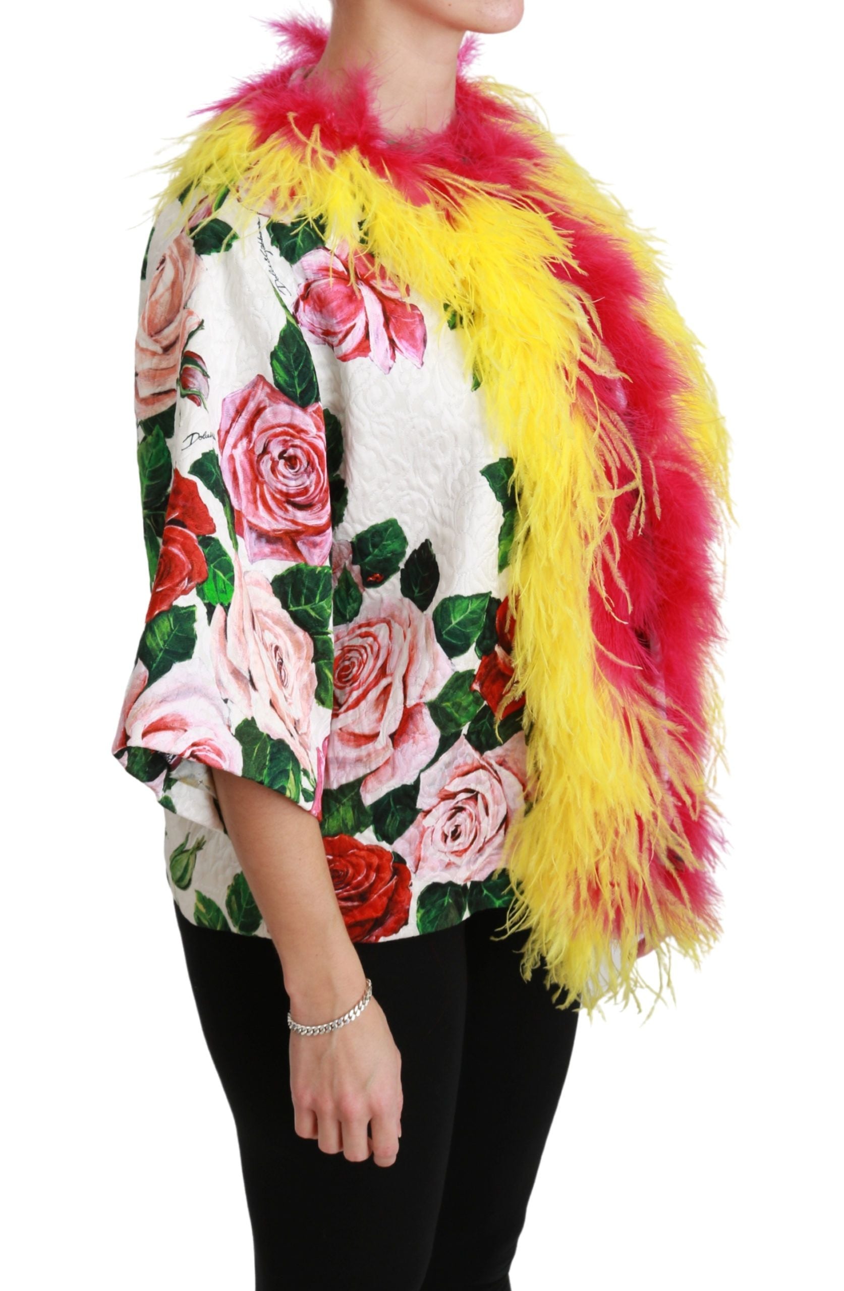 Dolce & Gabbana Elegant Floral Cape Jacket with Fur Details - The Home of Luxury