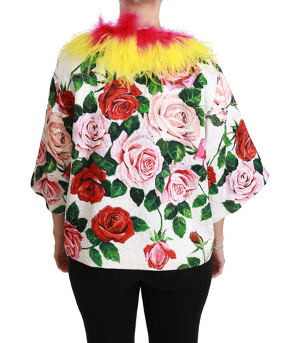 Dolce & Gabbana Elegant Floral Cape Jacket with Fur Details - The Home of Luxury