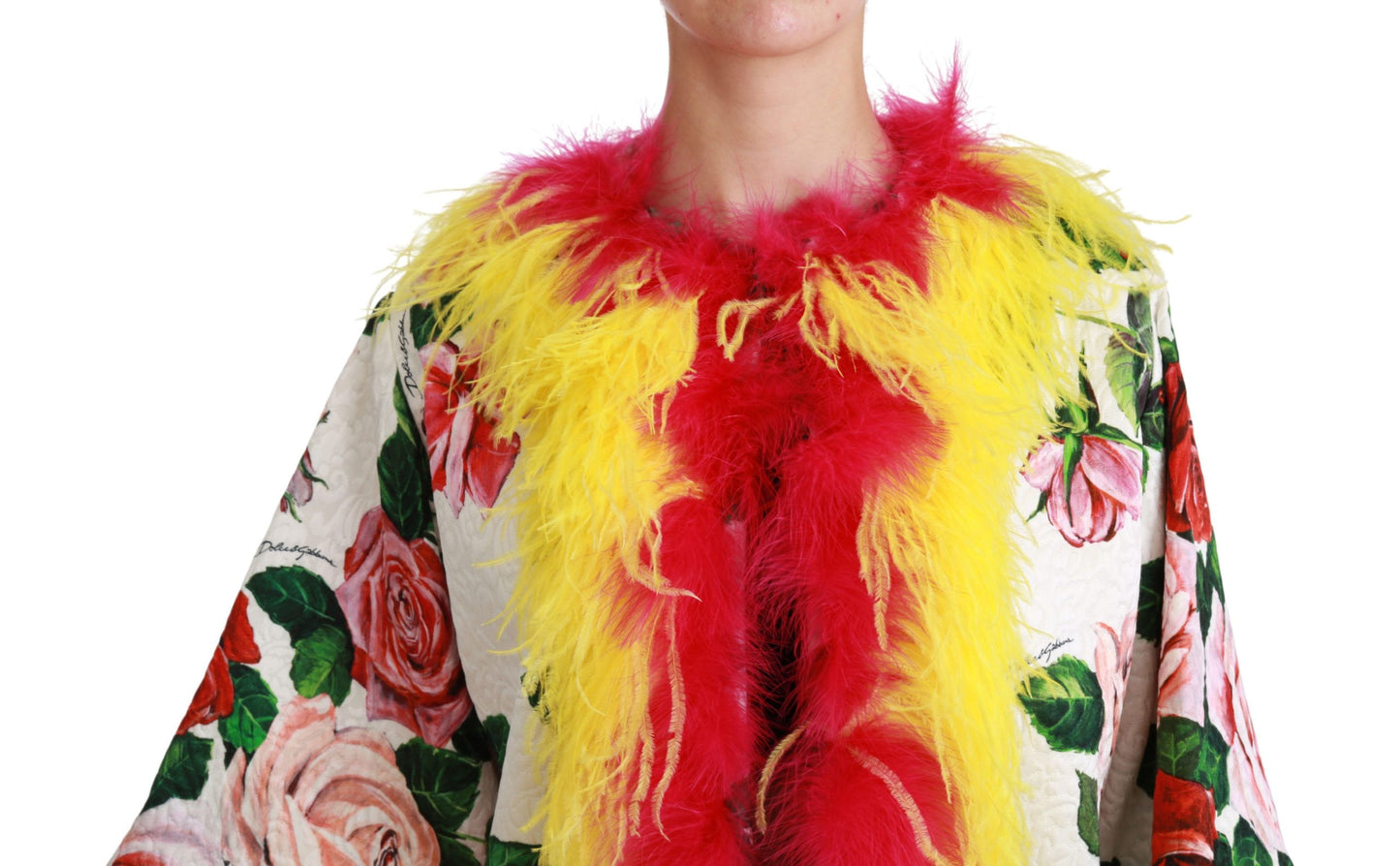 Dolce & Gabbana Elegant Floral Cape Jacket with Fur Details - The Home of Luxury