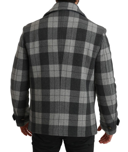 Dolce & Gabbana Elegant Gray Check Double Breasted Coat - The Home of Luxury