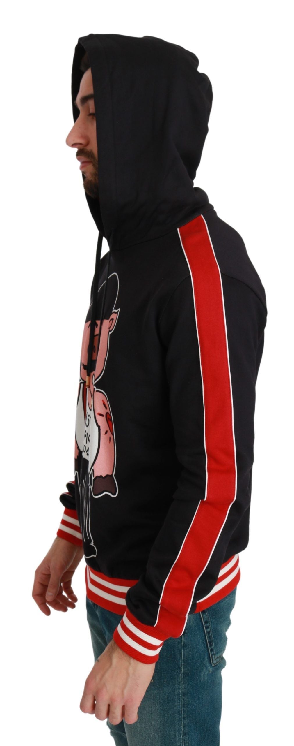 Dolce & Gabbana Elegant Black Hooded Sweater with Multicolor Motif - The Home of Luxury