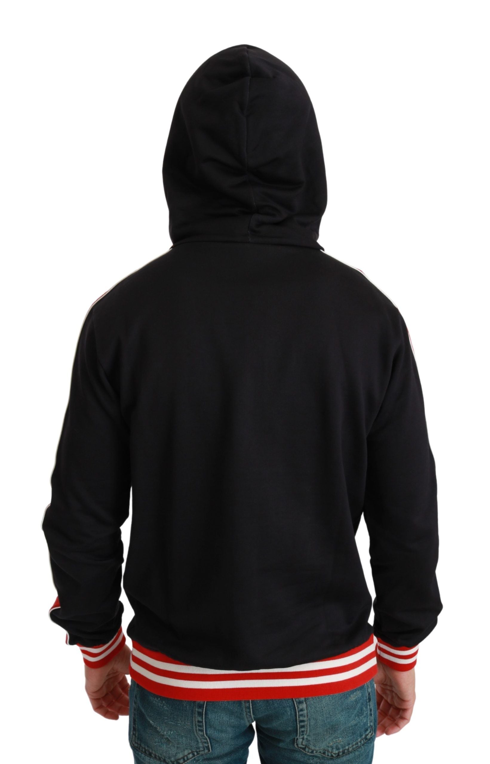 Dolce & Gabbana Elegant Black Hooded Sweater with Multicolor Motif - The Home of Luxury