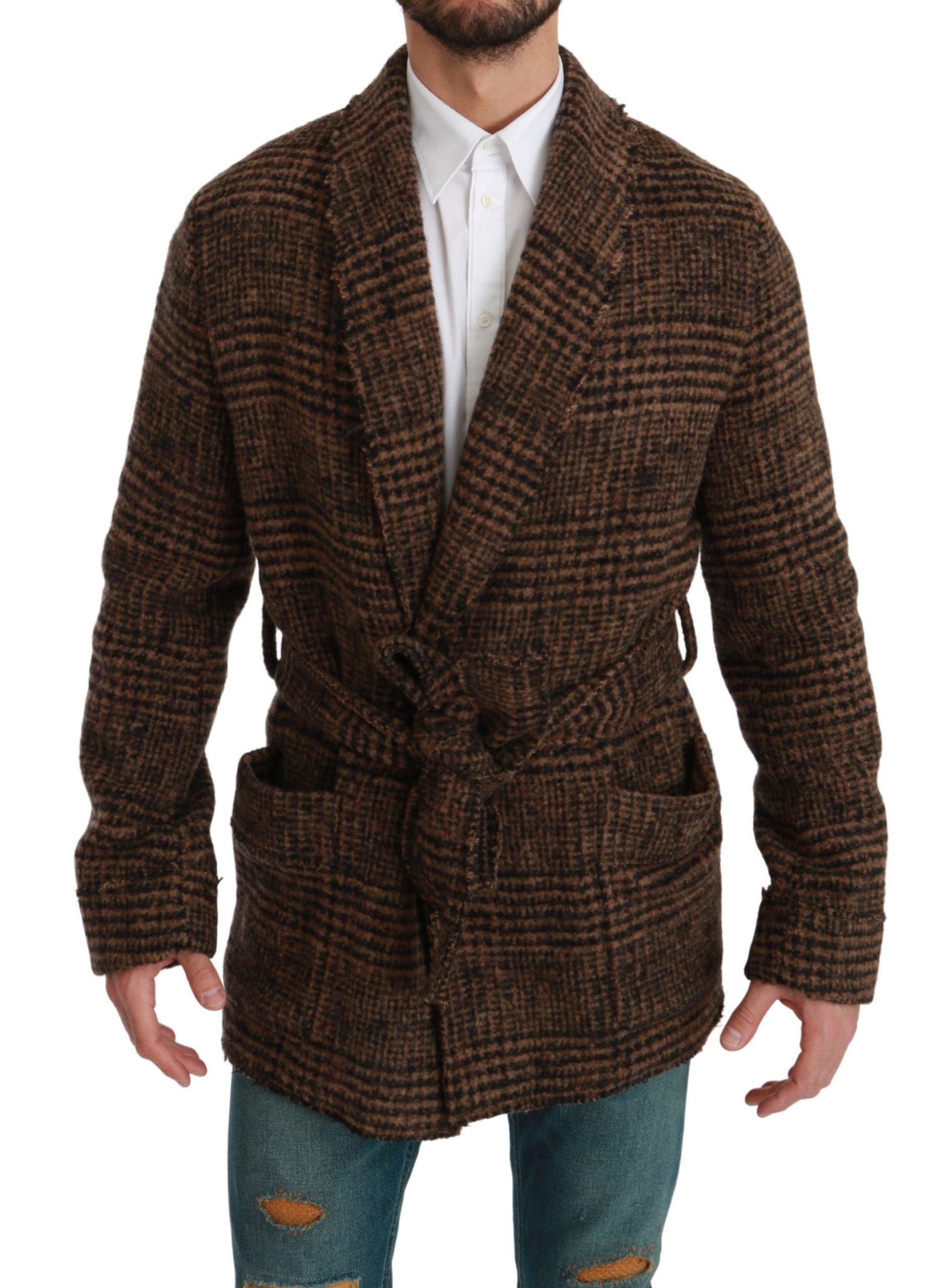 Dolce & Gabbana Elegant Brown Alpaca Blend Belted Cape Jacket - The Home of Luxury