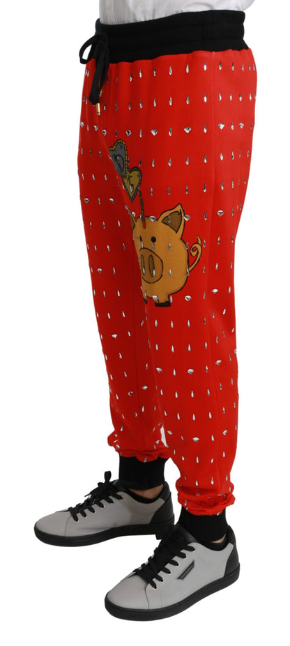 Dolce & Gabbana Chic Red Piggy Bank Print Sweatpants - The Home of Luxury