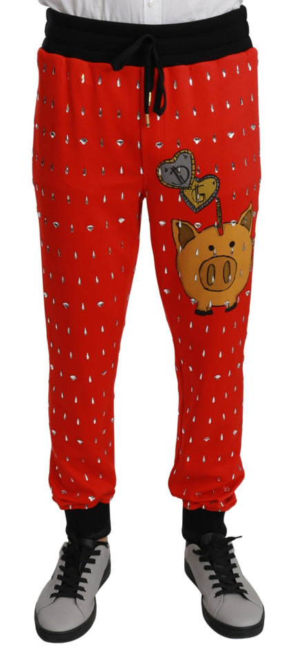 Dolce & Gabbana Chic Red Piggy Bank Print Sweatpants - The Home of Luxury