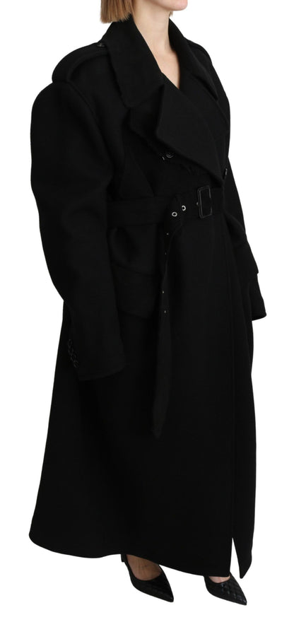 Dolce & Gabbana Elegant Black Wool Trenchcoat - The Home of Luxury