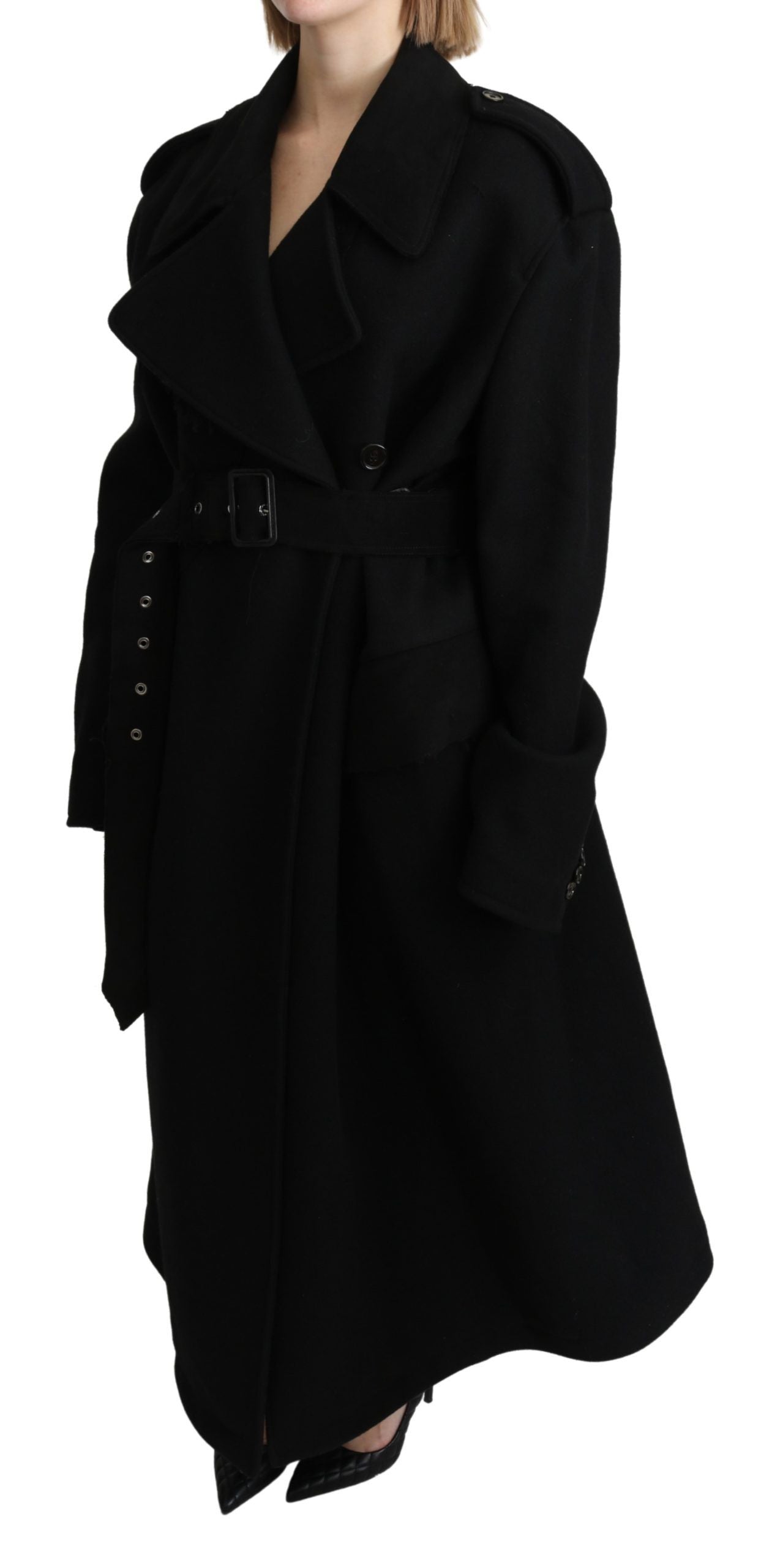 Dolce & Gabbana Elegant Black Wool Trenchcoat - The Home of Luxury