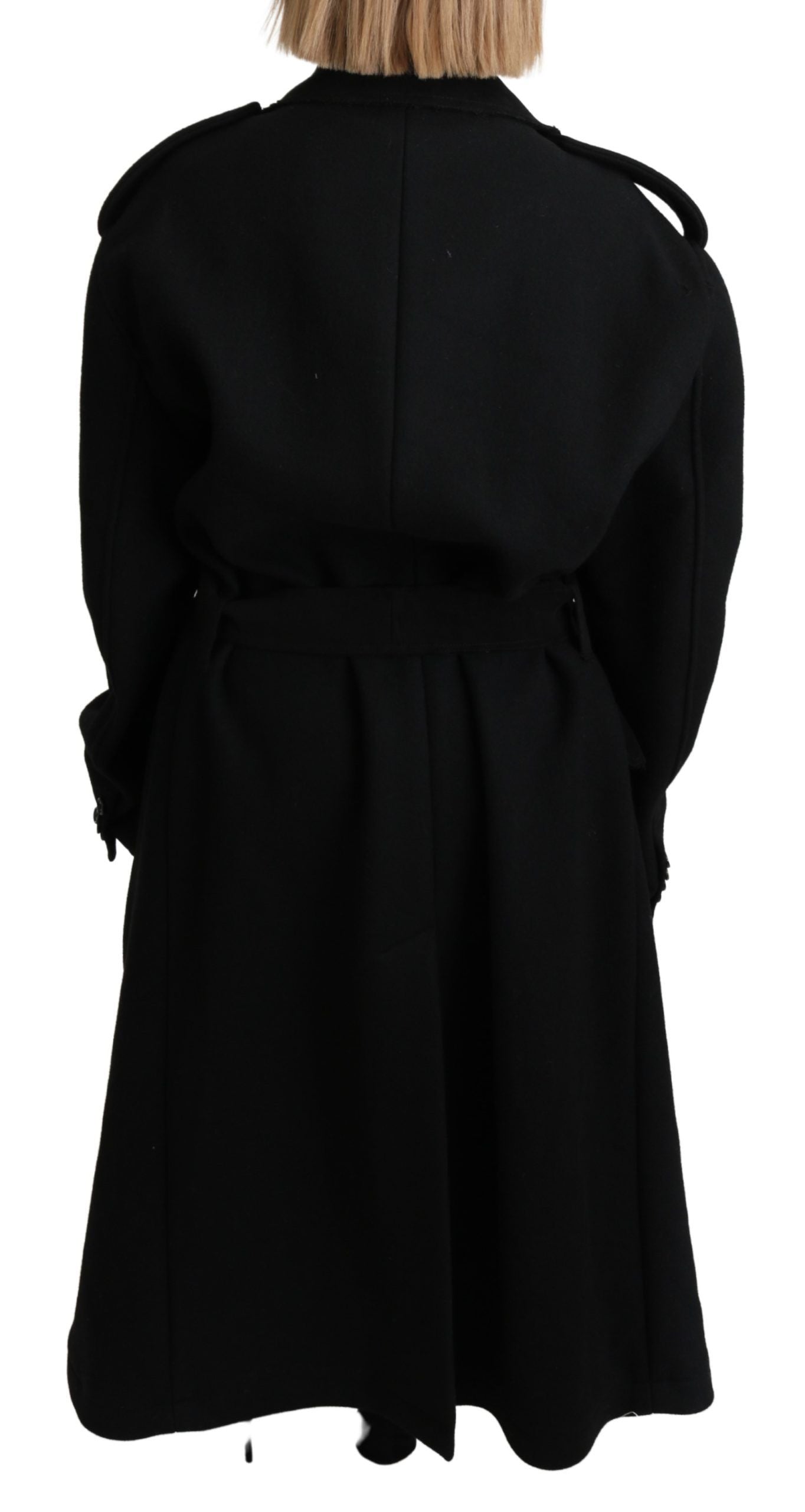 Dolce & Gabbana Elegant Black Wool Trenchcoat - The Home of Luxury