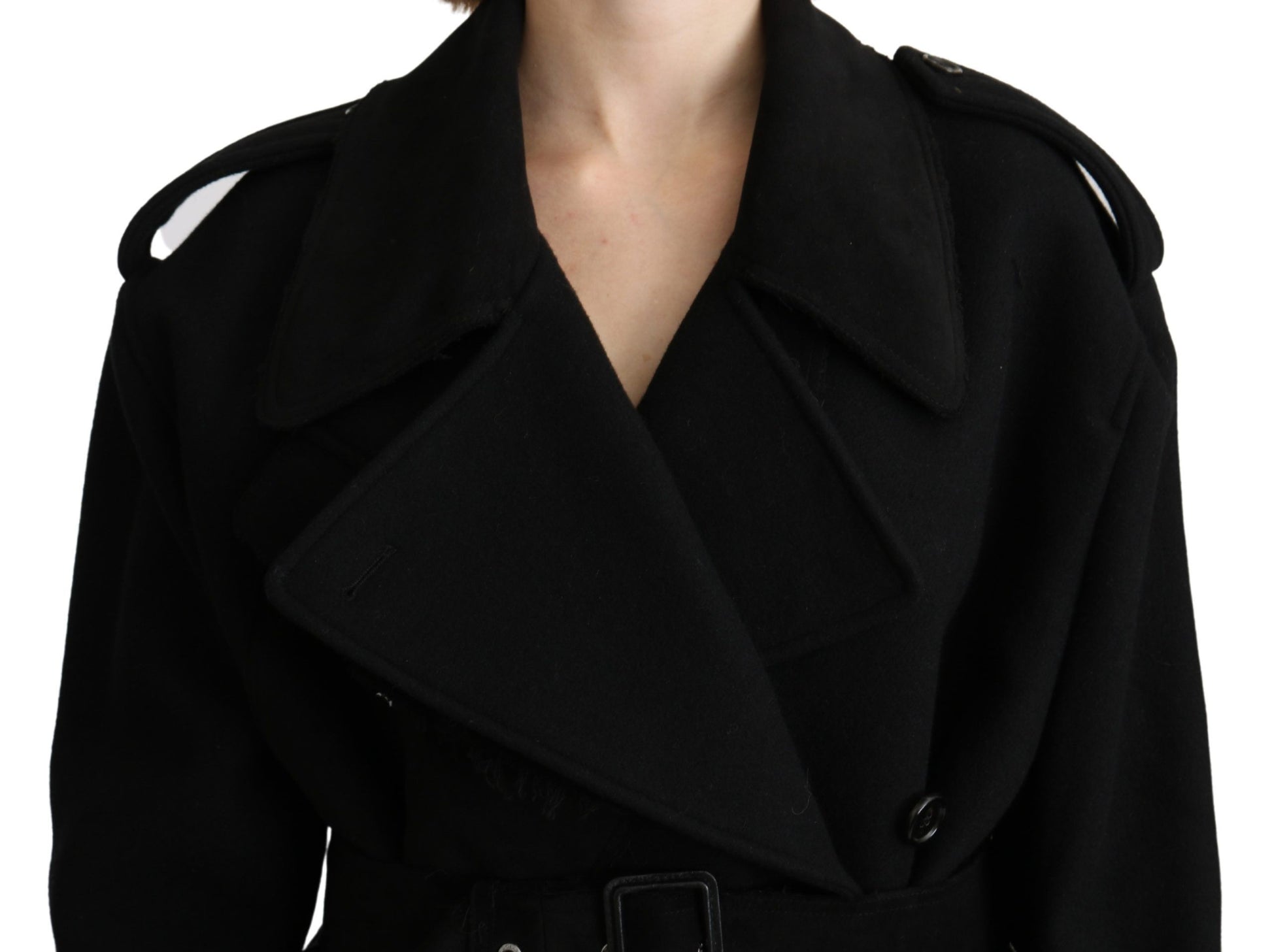 Dolce & Gabbana Elegant Black Wool Trenchcoat - The Home of Luxury