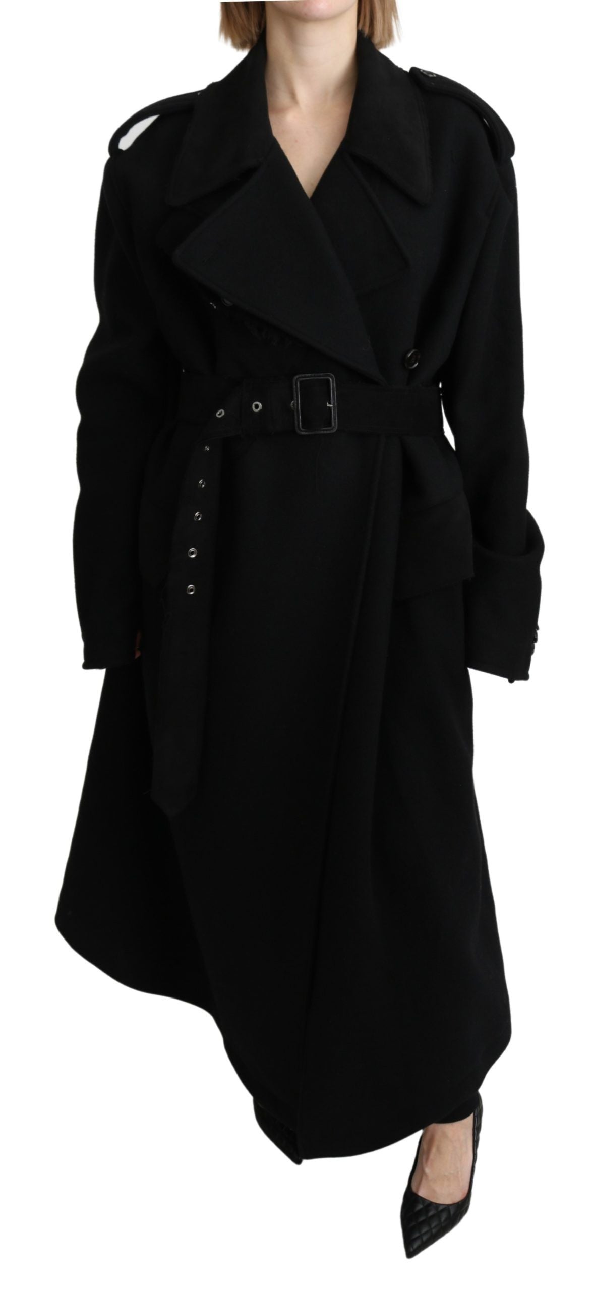 Dolce & Gabbana Elegant Black Wool Trenchcoat - The Home of Luxury