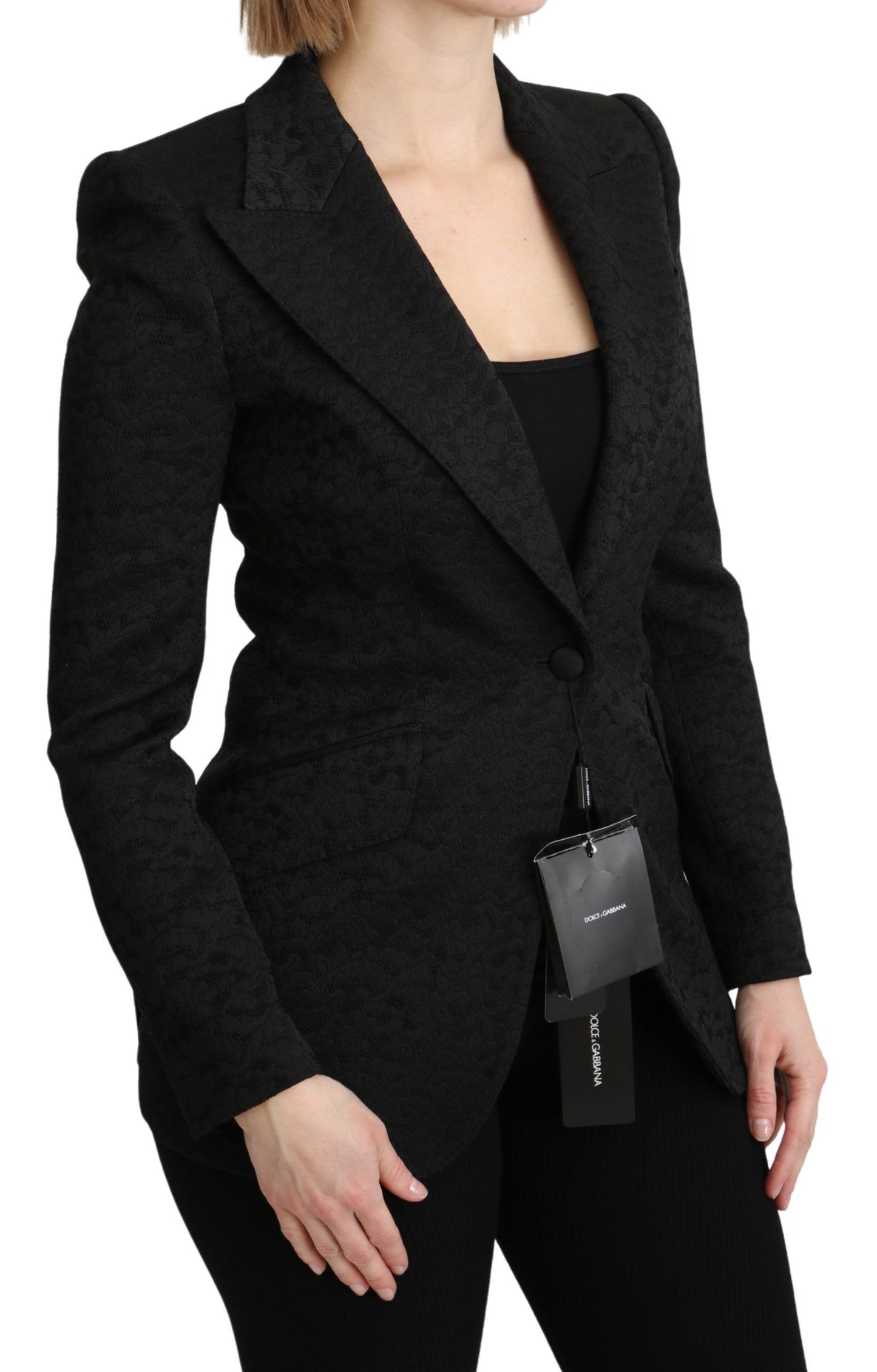 Dolce & Gabbana Elegant Black Brocade Single Breasted Blazer - The Home of Luxury