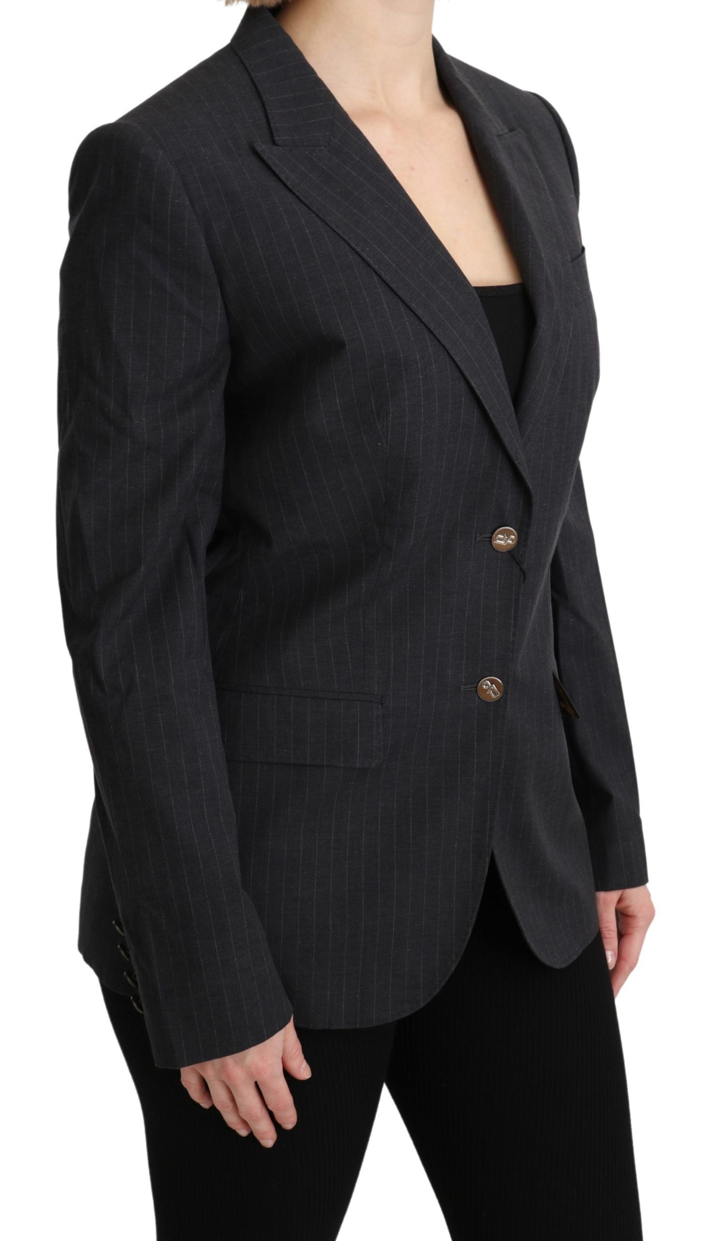 Dolce & Gabbana Elegant Gray Striped Cotton Blazer - The Home of Luxury