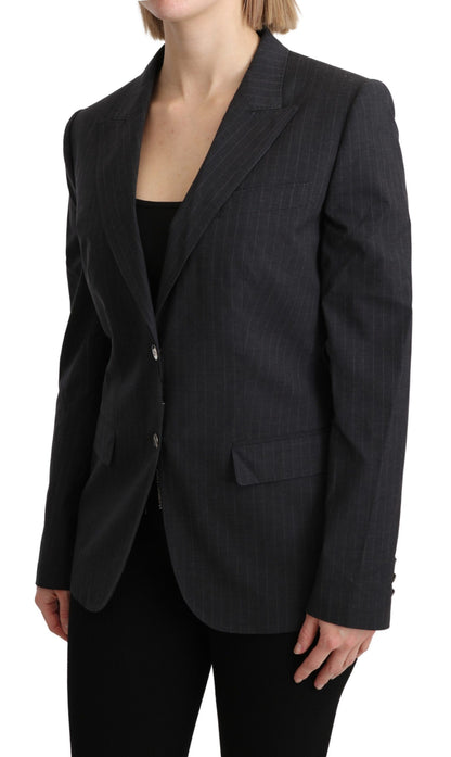 Dolce & Gabbana Elegant Gray Striped Cotton Blazer - The Home of Luxury