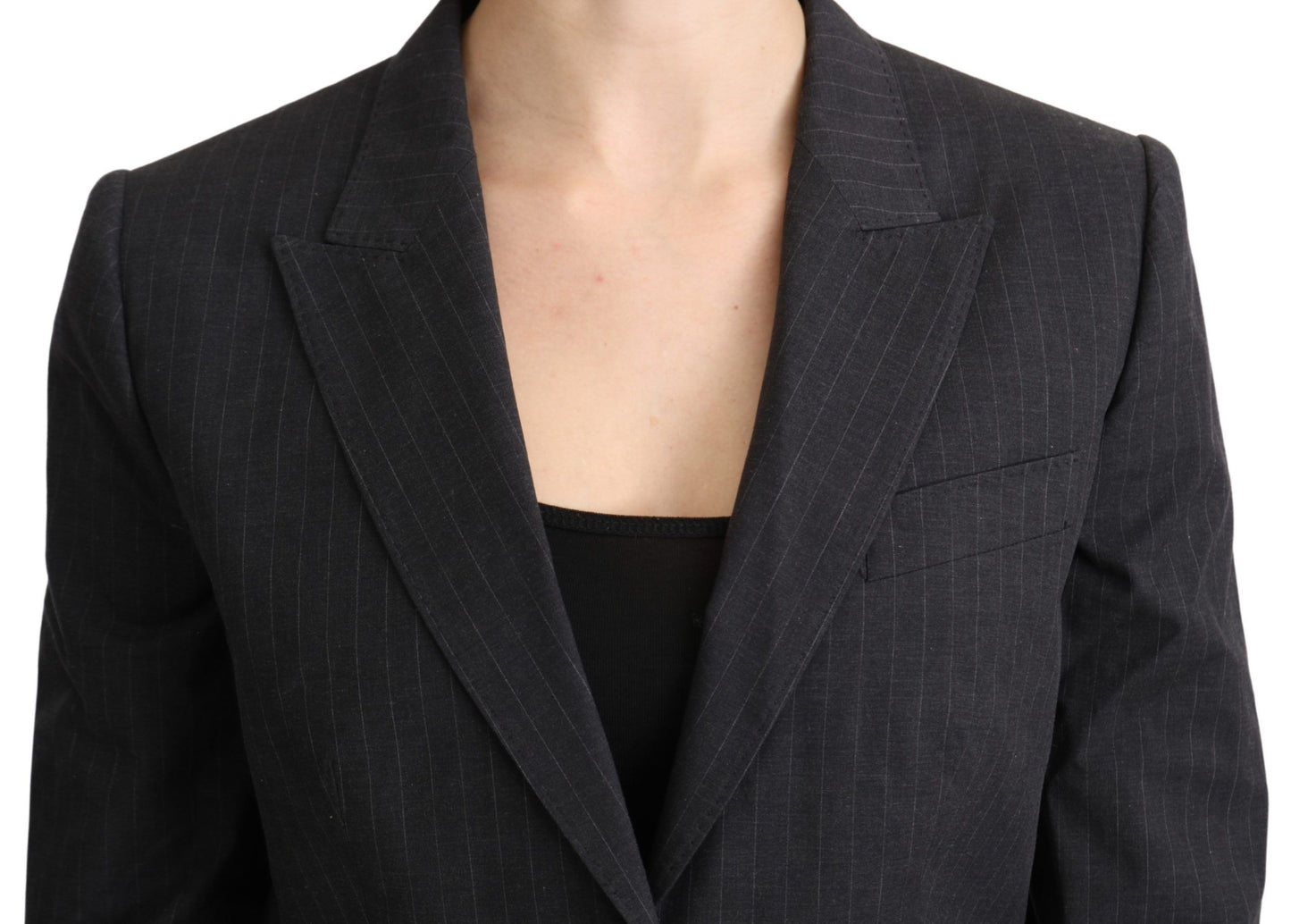 Dolce & Gabbana Elegant Gray Striped Cotton Blazer - The Home of Luxury