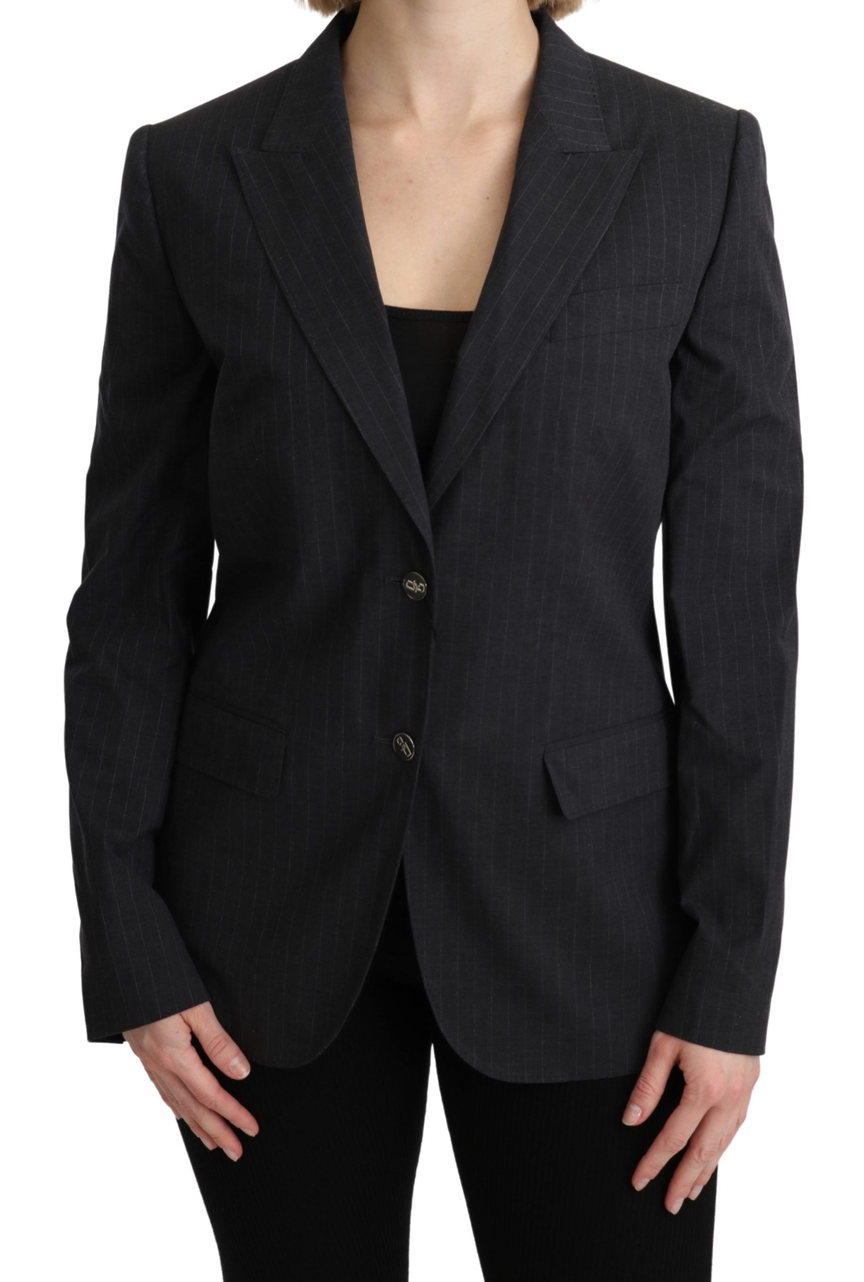 Dolce & Gabbana Elegant Gray Striped Cotton Blazer - The Home of Luxury