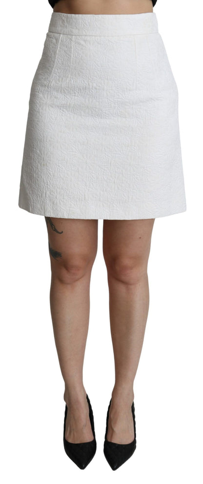 Dolce & Gabbana Elegant White Floral Brocade Mini Skirt - The Home of Luxury