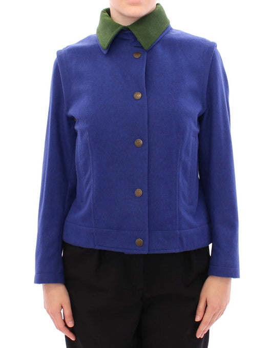 Andrea Incontri Elegant Blue Wool Jacket with Removable Collar - The Home of Luxury