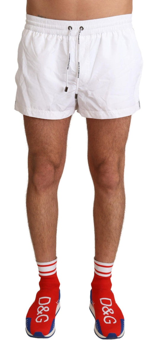 Dolce & Gabbana Elegant White KING Motive Swim Trunks