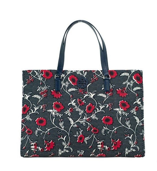 Tory Burch (139366) Medium Retro Batik Print Shoulder Tote Bag (Navy Red)