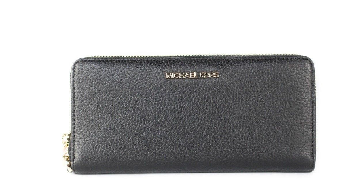 Michael Kors Jet Set Travel Large Continental Clutch Wristlet Wallet (Black/Gold Hardware)