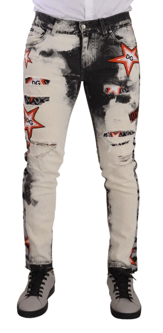 Dolce & Gabbana Chic Slim Fit Star Motif Denim Jeans Rockstar