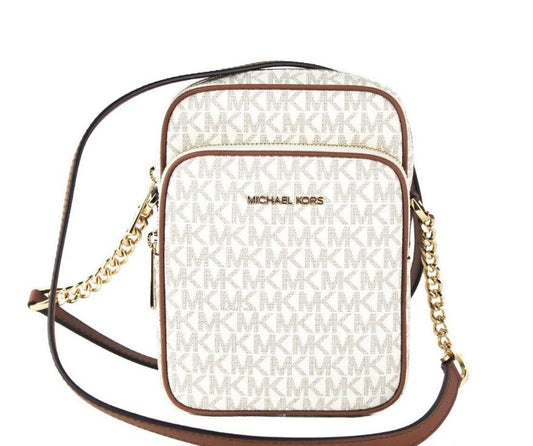 Michael Kors Jet Set Travel Medium North South Chain Crossbody Bag (Vanilla Signature)