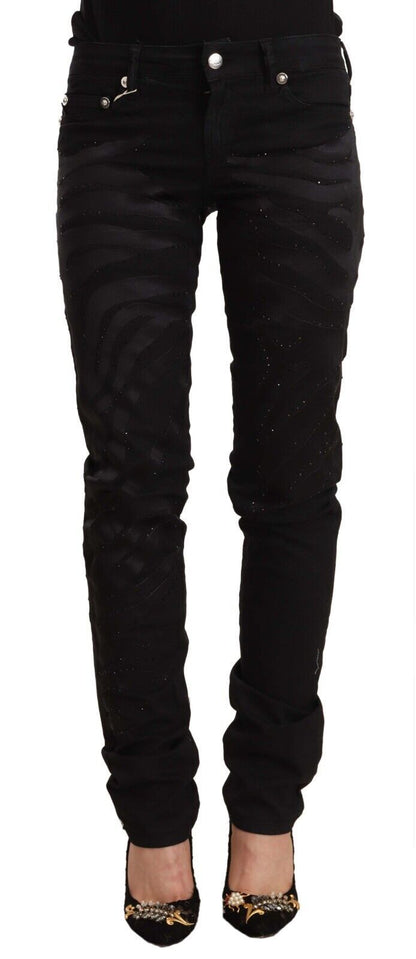 Just Cavalli Elegant Black Slim Fit Embellished Jeans