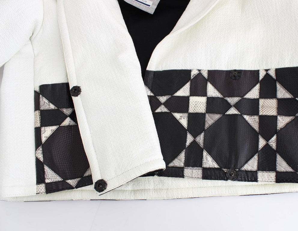 Andrea Pompilio Exclusive Black & White Leather Jacket - The Home of Luxury