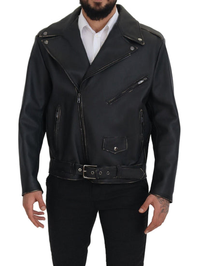 Dolce & Gabbana Elegant Black Leather Biker Jacket