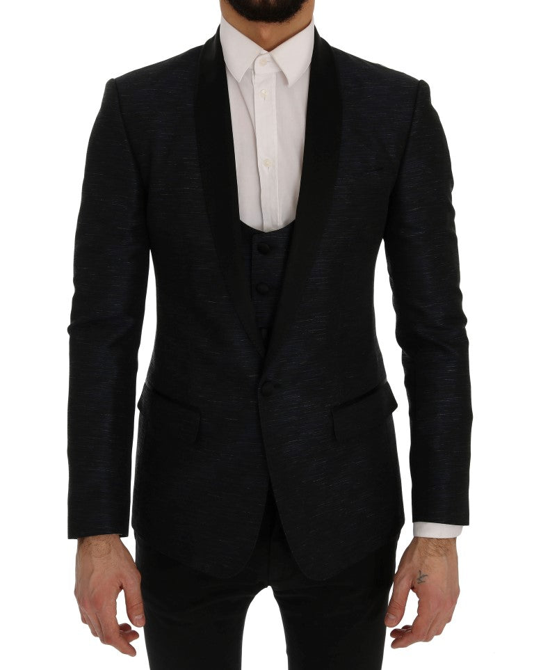 Dolce & Gabbana Elegant Blue & Black Slim Fit Suit Ensemble - The Home of Luxury