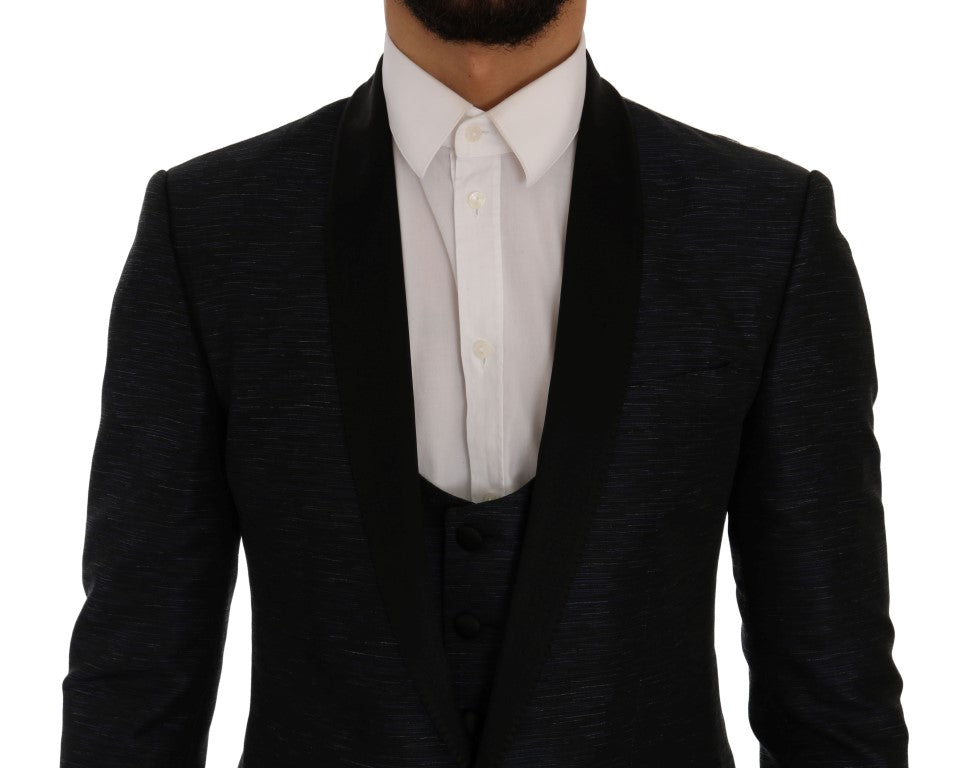 Dolce & Gabbana Elegant Blue & Black Slim Fit Suit Ensemble - The Home of Luxury