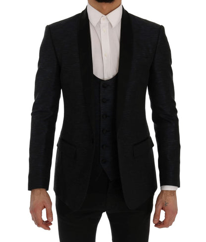 Dolce & Gabbana Elegant Blue & Black Slim Fit Suit Ensemble - The Home of Luxury