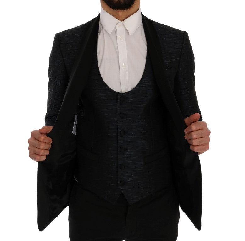 Dolce & Gabbana Elegant Blue & Black Slim Fit Suit Ensemble - The Home of Luxury