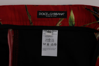 Dolce & Gabbana Elegant Silk Dress Trousers in Red Bird Print - The Home of Luxury