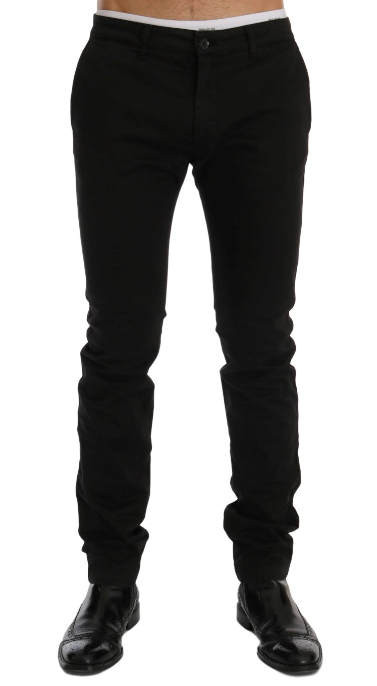 GF Ferre Elegant Slim Fit Black Cotton Trousers - The Home of Luxury