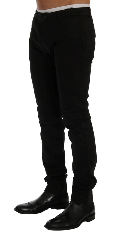 GF Ferre Elegant Slim Fit Black Cotton Trousers - The Home of Luxury