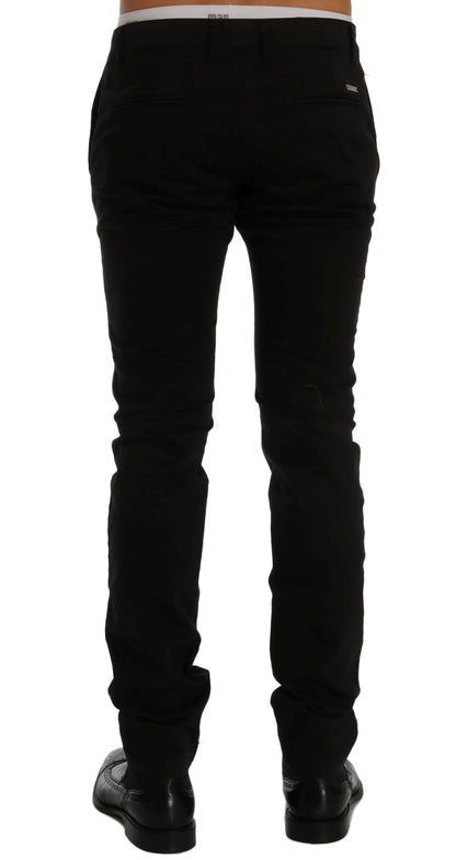 GF Ferre Elegant Slim Fit Black Cotton Trousers - The Home of Luxury