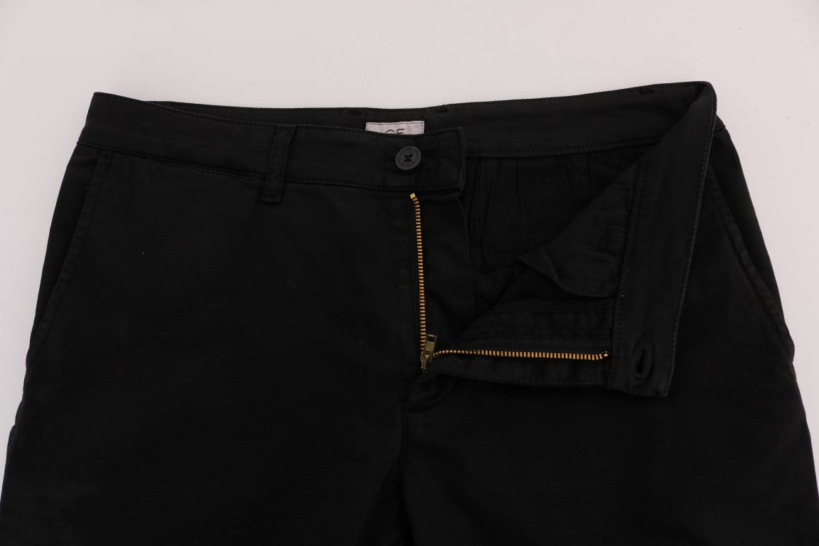 GF Ferre Elegant Slim Fit Black Cotton Trousers - The Home of Luxury