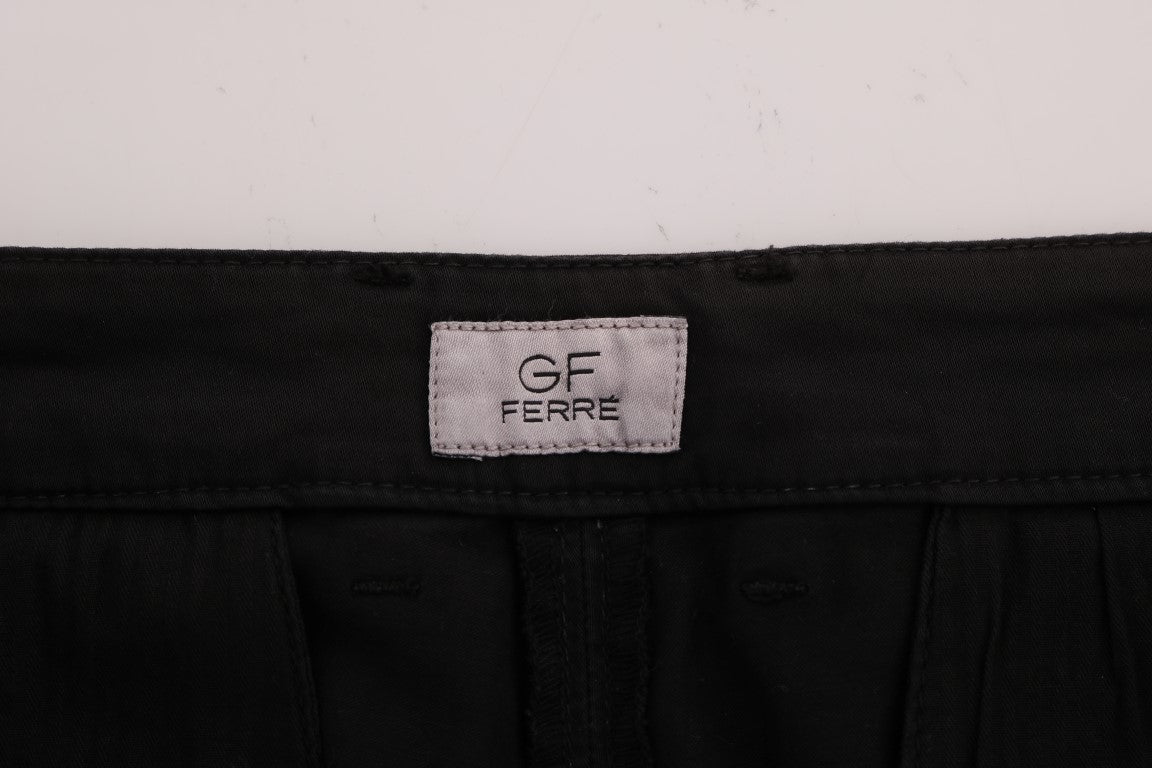 GF Ferre Elegant Slim Fit Black Cotton Trousers - The Home of Luxury