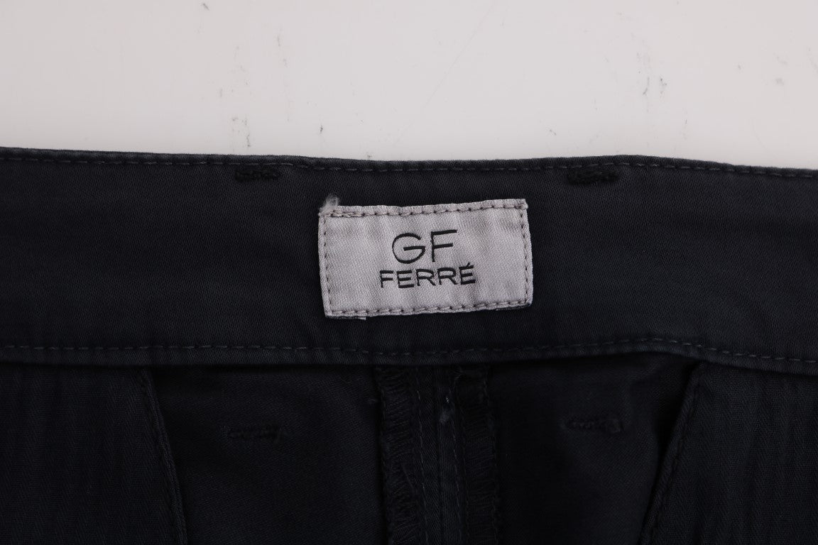 GF Ferre Chic Slim-Fit Blue Cotton Stretch Pants - The Home of Luxury