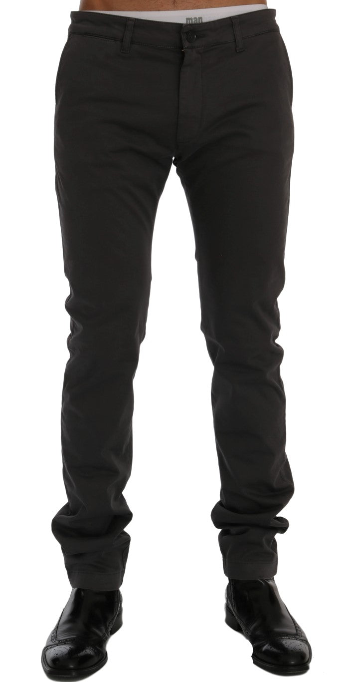 GF Ferre Elegant Slim-Fit Gray Cotton Trousers - The Home of Luxury