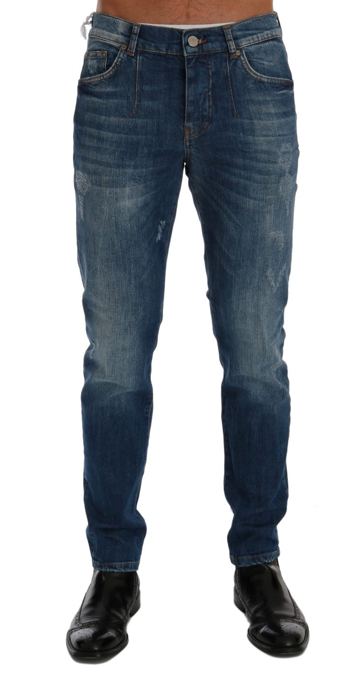 Frankie Morello Chic Slim Fit Blue Wash Jeans - The Home of Luxury