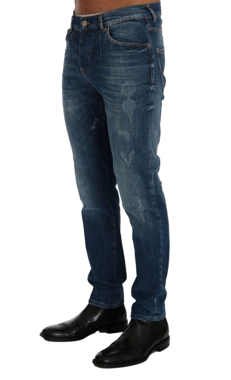 Frankie Morello Chic Slim Fit Blue Wash Jeans - The Home of Luxury