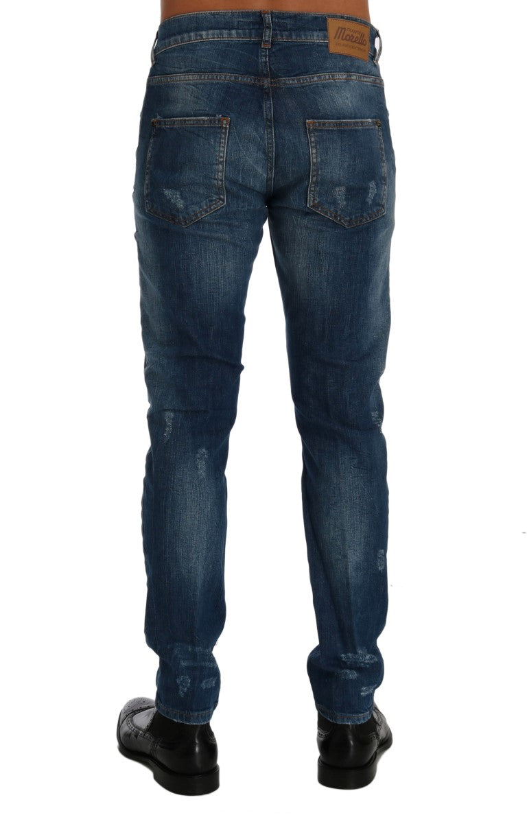 Frankie Morello Chic Slim Fit Blue Wash Jeans - The Home of Luxury