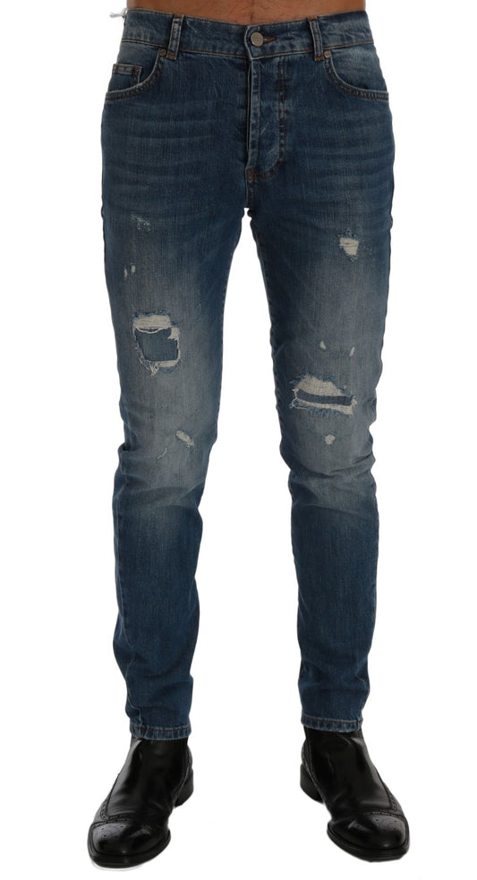 Frankie Morello Svelte Italian Denim - Slim Fit Blue Jeans - The Home of Luxury